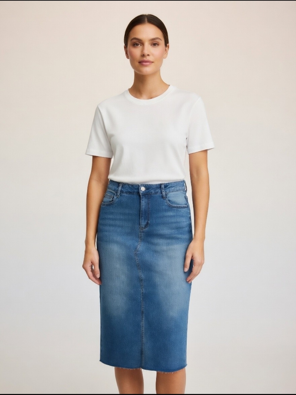 NWT COCO & CARMEN Midwash Denim Pencil Maxi Blue Denim Skirt Sz L